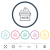 Voting paper and ballot box outline flat color icons in round outlines. 6 bonus icons included. - Voting paper and ballot box outline flat color icons in round outlines