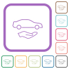 Car services outline simple icons in color rounded square frames on white background - Car services outline simple icons