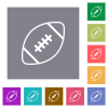 Rugby ball outline flat icons on simple color square backgrounds - Rugby ball outline square flat icons