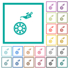 Oiler can and bearings flat color icons with quadrant frames - Oiler can and bearings flat color icons with quadrant frames on white background