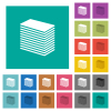 Paper stack solid multi colored flat icons on plain square backgrounds. Included white and darker icon variations for hover or active effects. - Paper stack solid square flat multi colored icons