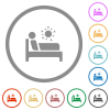 Covid ward flat icons with outlines - Covid ward flat color icons in round outlines on white background