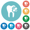 Dental care flat white icons on round color backgrounds - Dental care flat round icons