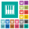 Piano keyboard alternate multi colored flat icons on plain square backgrounds. Included white and darker icon variations for hover or active effects. - Piano keyboard alternate square flat multi colored icons