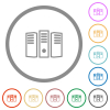 Server hosting outline flat icons with outlines - Server hosting outline flat color icons in round outlines on white background