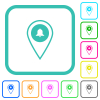 GPS location alarm vivid colored flat icons - GPS location alarm vivid colored flat icons in curved borders on white background