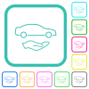 Car services outline vivid colored flat icons in curved borders on white background - Car services outline vivid colored flat icons