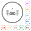 Car washing flat icons with outlines - Car washing flat color icons in round outlines on white background