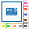 Vaccination certification flat color icons in square frames on white background - Vaccination certification flat framed icons