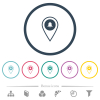 GPS location alarm flat color icons in round outlines - GPS location alarm flat color icons in round outlines. 6 bonus icons included.