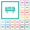 Bookshelf with books solid flat color icons with quadrant frames - Bookshelf with books solid flat color icons with quadrant frames on white background