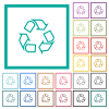 Recycling outline flat color icons with quadrant frames on white background - Recycling outline flat color icons with quadrant frames