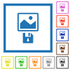 Save image to floppy disk flat color icons in square frames on white background - Save image to floppy disk flat framed icons