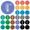 Fahrenheit thermometer warm temperature multi colored flat icons on round backgrounds. Included white, light and dark icon variations for hover and active status effects, and bonus shades. - Fahrenheit thermometer warm temperature round flat multi colored icons