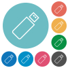 Pendrive outline flat round icons - Pendrive outline flat white icons on round color backgrounds