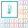 Thermometer medium temperature flat color icons with quadrant frames - Thermometer medium temperature flat color icons with quadrant frames on white background