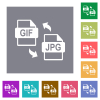 GIF JPG file conversion flat icons on simple color square backgrounds - GIF JPG file conversion square flat icons