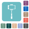 Smartphone on selfie stick front view white flat icons on color rounded square backgrounds - Smartphone on selfie stick front view rounded square flat icons