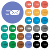 Sending express mail solid multi colored flat icons on round backgrounds. Included white, light and dark icon variations for hover and active status effects, and bonus shades. - Sending express mail solid round flat multi colored icons