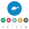 Helicopter silhouette flat white icons on round color backgrounds. 6 bonus icons included. - Helicopter silhouette flat round icons