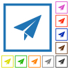 Paper plane solid flat framed icons - Paper plane solid flat color icons in square frames on white background