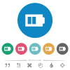 Half battery with two load units alternate flat round icons - Half battery with two load units alternate flat white icons on round color backgrounds. 6 bonus icons included.