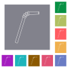 Single drinking straw outline square flat icons - Single drinking straw outline flat icons on simple color square backgrounds