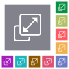 Resize element outline square flat icons - Resize element outline flat icons on simple color square backgrounds