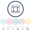 Three columned web layout outline flat color icons in round outlines. 6 bonus icons included. - Three columned web layout outline flat color icons in round outlines