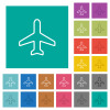 Airplane top view outline multi colored flat icons on plain square backgrounds. Included white and darker icon variations for hover or active effects. - Airplane top view outline square flat multi colored icons