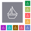 Sailboat outline square flat icons - Sailboat outline flat icons on simple color square backgrounds