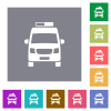 Ambulance car front view flat icons on simple color square backgrounds - Ambulance car front view square flat icons