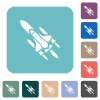 Space shuttle with launchers white flat icons on color rounded square backgrounds - Space shuttle with launchers rounded square flat icons