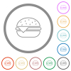 Single cheeseburger outline flat color icons in round outlines on white background - Single cheeseburger outline flat icons with outlines