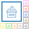 Voting paper and ballot box outline flat color icons in square frames on white background - Voting paper and ballot box outline flat framed icons