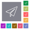 Paper plane outline square flat icons - Paper plane outline flat icons on simple color square backgrounds