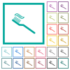 Toothbrush with toothpaste flat color icons with quadrant frames - Toothbrush with toothpaste flat color icons with quadrant frames on white background