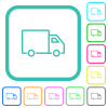 Delivery truck side view outline vivid colored flat icons in curved borders on white background - Delivery truck side view outline vivid colored flat icons