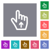 Hand cursor up outline flat icons on simple color square backgrounds - Hand cursor up outline square flat icons