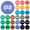 Bookshelf with books solid round flat multi colored icons - Bookshelf with books solid multi colored flat icons on round backgrounds. Included white, light and dark icon variations for hover and active status effects, and bonus shades.