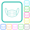 Medical face mask outline vivid colored flat icons in curved borders on white background - Medical face mask outline vivid colored flat icons