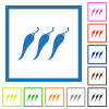 Hot chili pepper level flat framed icons - Hot chili pepper level flat color icons in square frames on white background