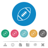 Rugby ball outline flat white icons on round color backgrounds. 6 bonus icons included. - Rugby ball outline flat round icons