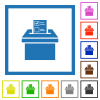 Voting paper and ballot box solid flat color icons in square frames on white background - Voting paper and ballot box solid flat framed icons