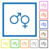 Male and felmale gender symbols flat framed icons - Male and felmale gender symbols flat color icons in square frames on white background