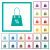 Shopping bag with percent sign flat color icons with quadrant frames - Shopping bag with percent sign flat color icons with quadrant frames on white background