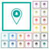 GPS location alarm flat color icons with quadrant frames - GPS location alarm flat color icons with quadrant frames on white background