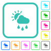 Sunny and rainy weather vivid colored flat icons in curved borders on white background - Sunny and rainy weather vivid colored flat icons