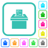 Voting paper and ballot box solid vivid colored flat icons in curved borders on white background - Voting paper and ballot box solid vivid colored flat icons