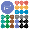 Ballot box outline multi colored flat icons on round backgrounds. Included white, light and dark icon variations for hover and active status effects, and bonus shades. - Ballot box outline round flat multi colored icons